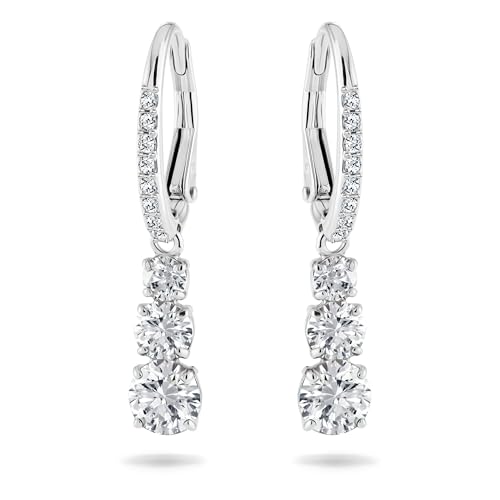 Stilla Attract Trilogy Drop Pierced Earrings with White Crystals on a Rhodium Plated Setting with Hinged Closure
