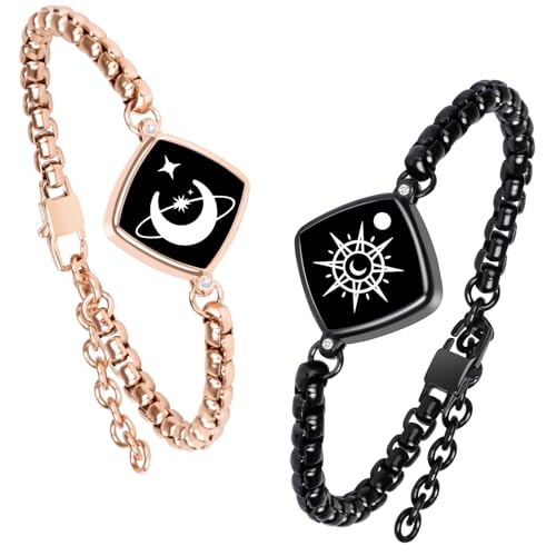 Long Distance Touch Bracelets,Vibration & Light up Couples Bracelets, Remote Smart Matching Bracelet for Couples Long Distance Relationship Girlfriend Boyfriend Xmas Gifts Bracelet Men Women jewelry